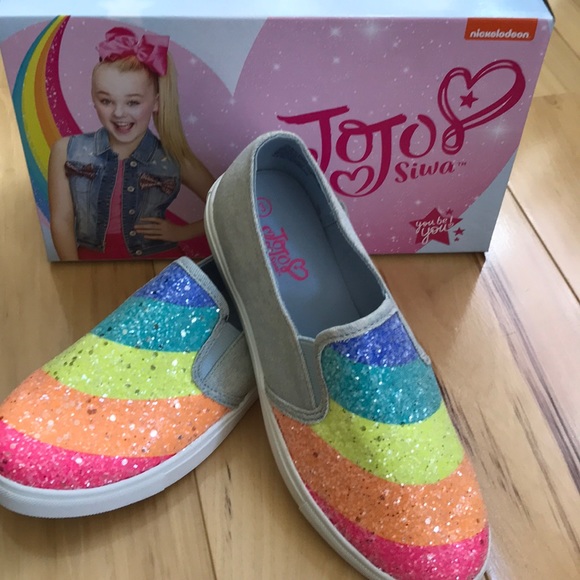 Leagacee Hi-Top Bow Sneaker Shoes Rainbow Glitter Girls size 1-4 Jojo Siwa